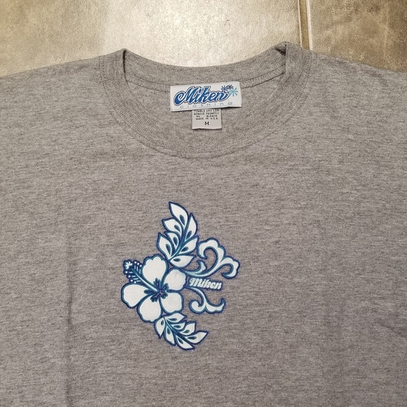 Vintage Miken S/S Crew Neck Flower T-Shirt Gray Women's Size Medium USA Made - Picture 3 of 8
